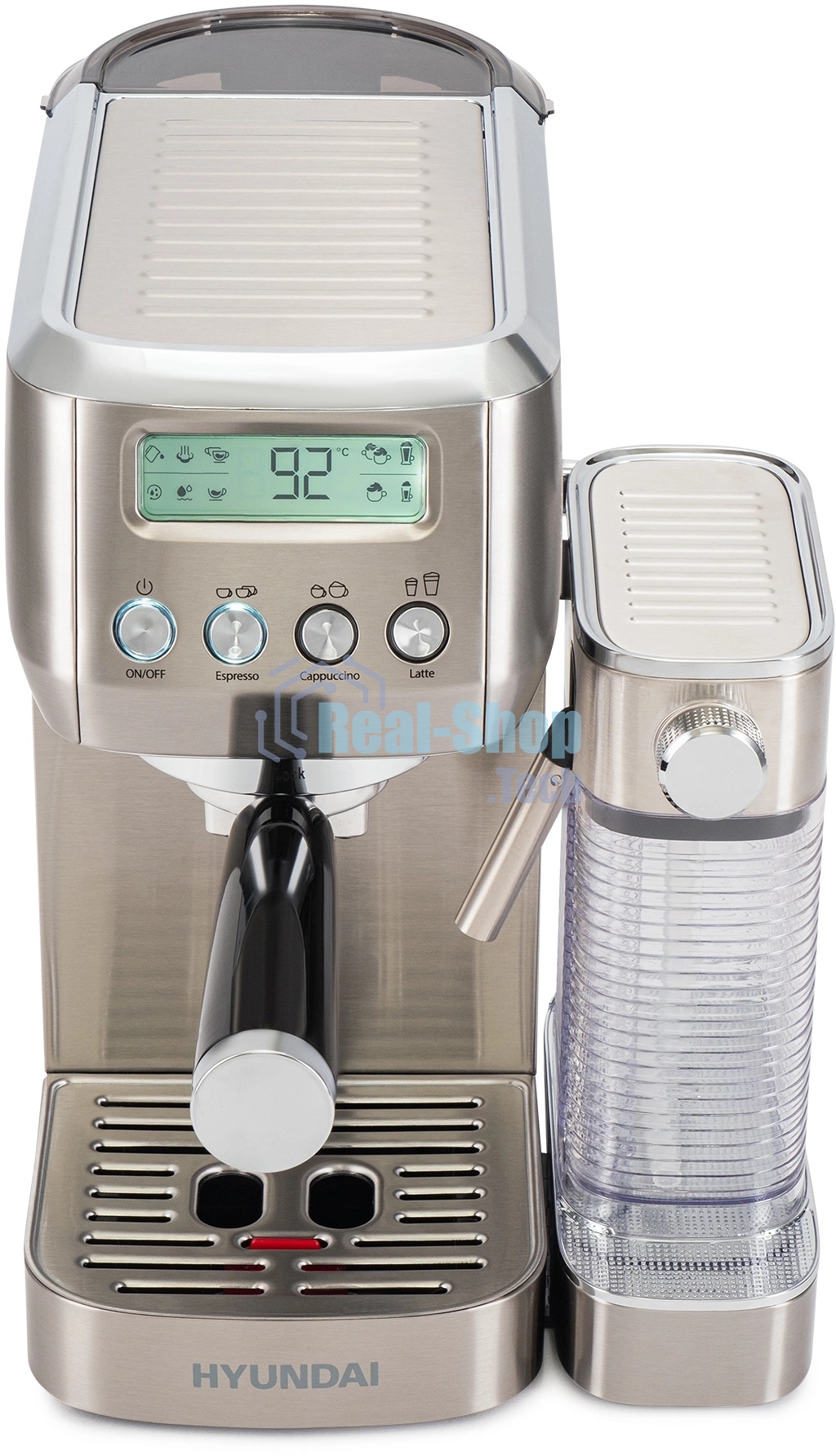 Кофеварка рожковая Hyundai HEM-9999 серебристый, исп. кофе - молотый, 1.3 л, 1350 Вт, 20 бар