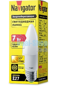 Лампа светодиодная Navigator NLL-C37-7-230-2.7K-E27-FR 7 Вт свеча 2700К теплый белый E27 525 лм 176-264В