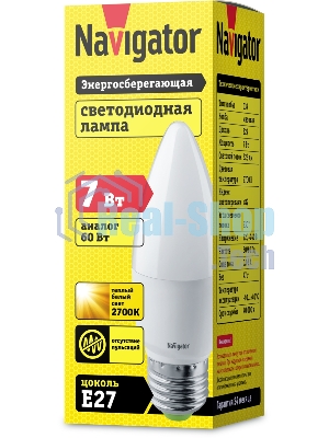 Лампа светодиодная Navigator NLL-C37-7-230-2.7K-E27-FR 7 Вт свеча 2700К теплый белый E27 525 лм 176-264В