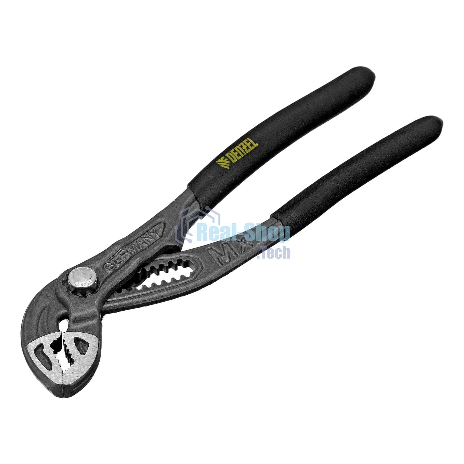 Клещи переставные Denzel кнопочный механизм, обливные рукоятки, 180 мм