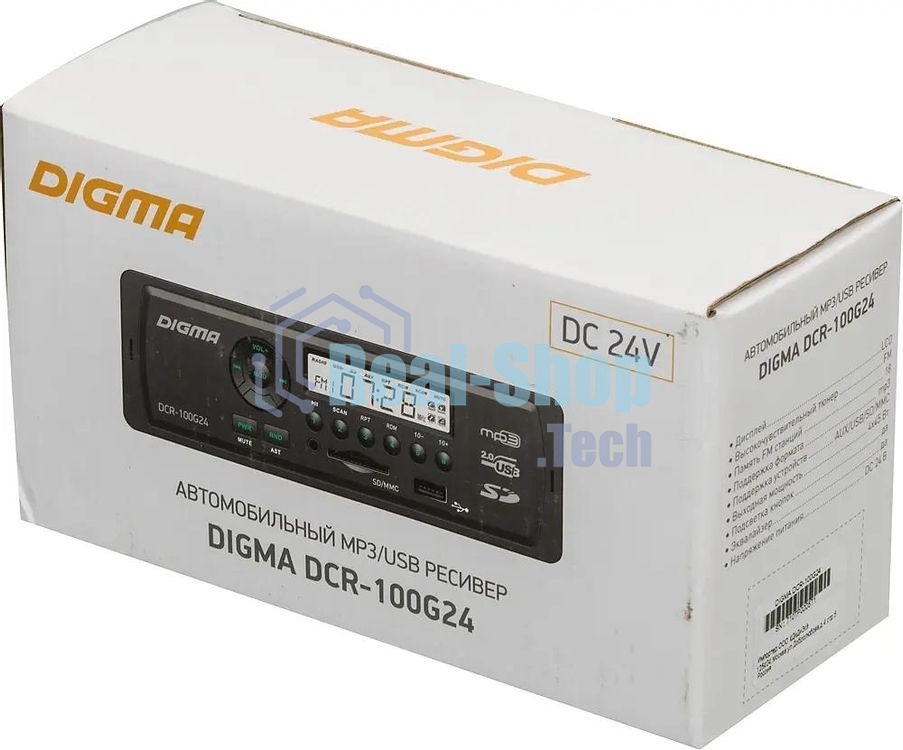 Автомагнитола Digma DCR-100G24, 1 DIN, USB Type-A, AUX