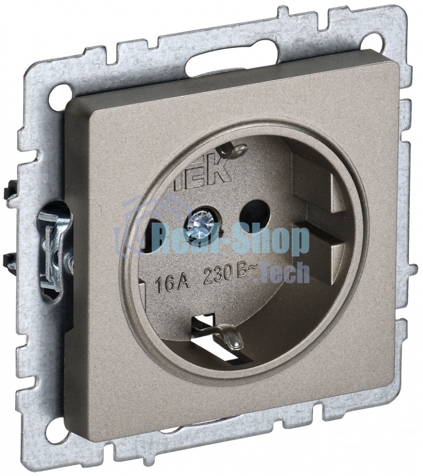 Розетка 1-местная IEK BRITE РС11-1-0-БрШ (BR-R11-16-K37) с заземлением, без защитных шторок, 16А, шампань