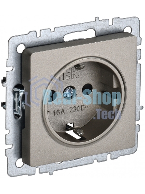Розетка 1-местная IEK BRITE РС11-1-0-БрШ (BR-R11-16-K37) с заземлением, без защитных шторок, 16А, шампань