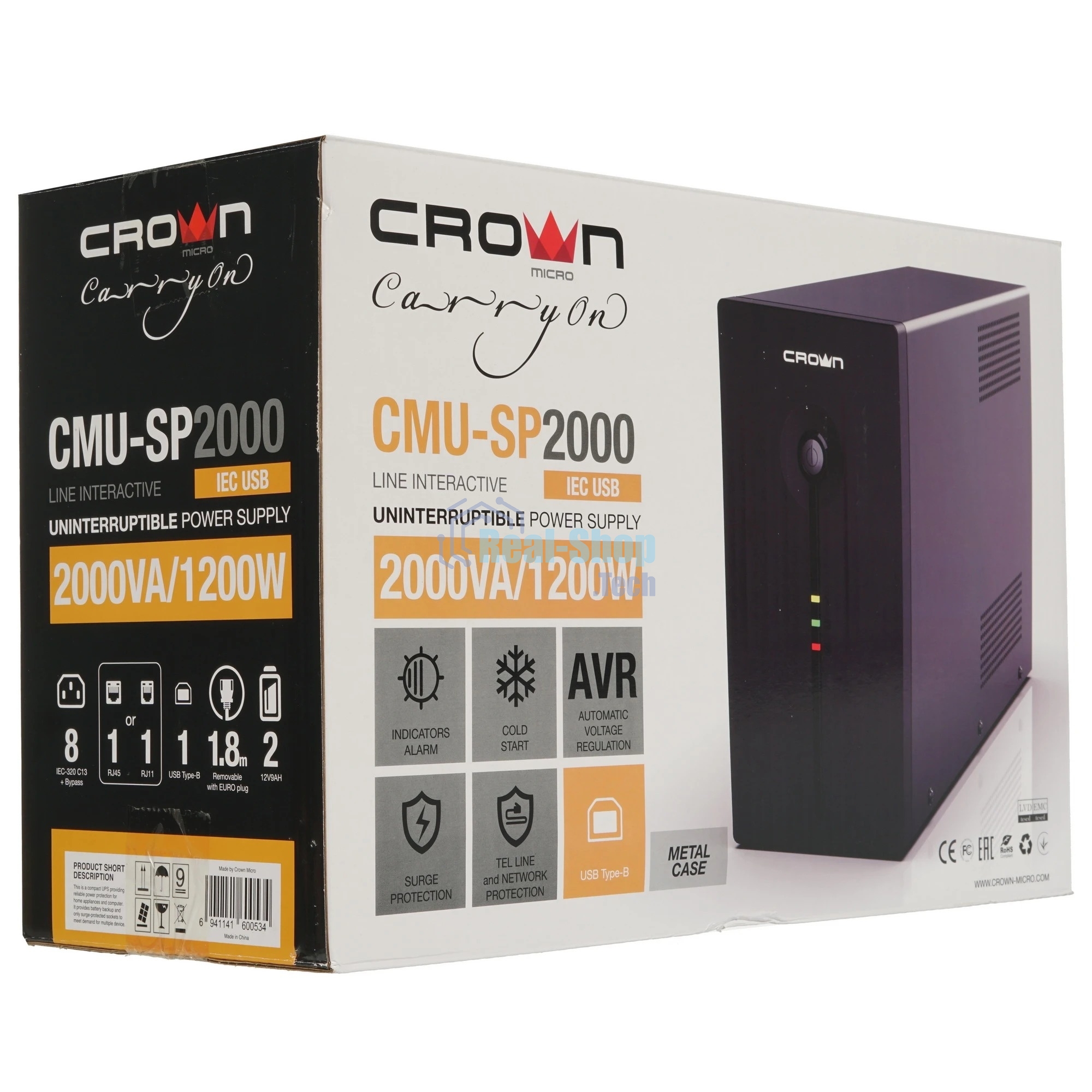 Источник бесперебойного питания Crown CMU-SP2000IEC/2000 ВА/1200 Вт/9 x IEC 320 C13 (компьютерная)
