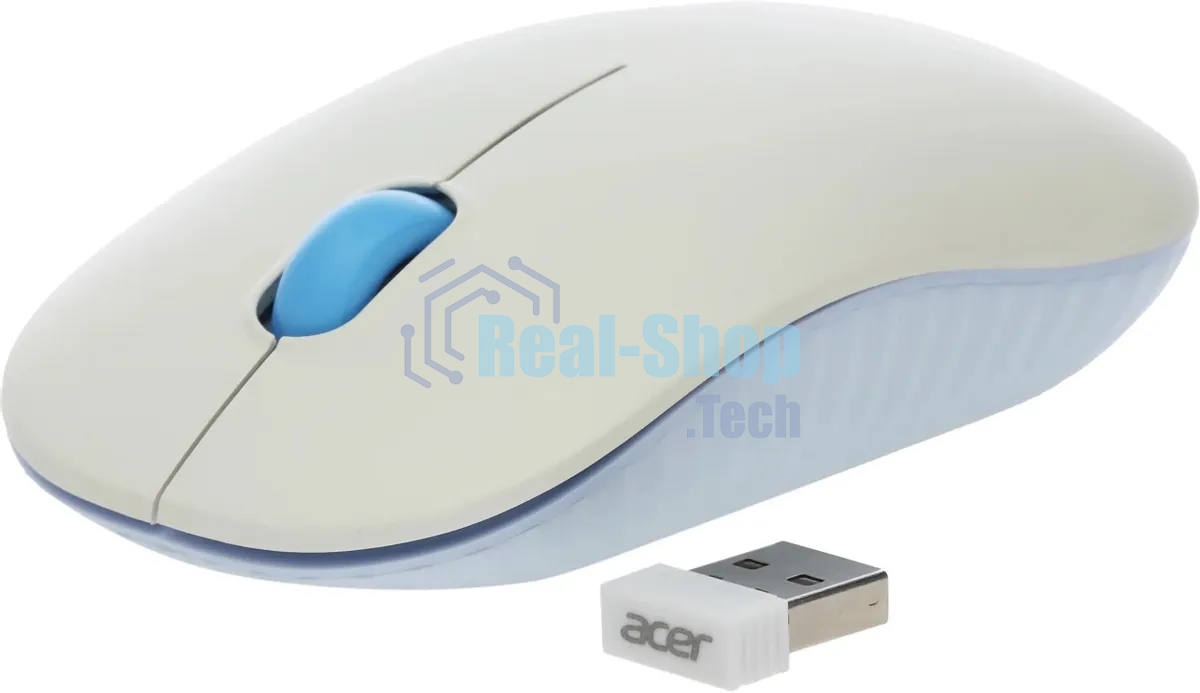 Мышь беспроводная Acer OMR205 белый/голубой, 1200 dpi, радиоканал, USB, кнопки - 3