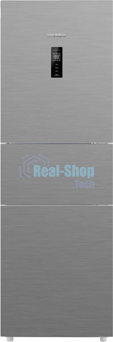 Холодильник Hyundai CM30073F нержавеющая сталь трехкамерный 137/81 л морозилка снизу, No Frost, Side by Side