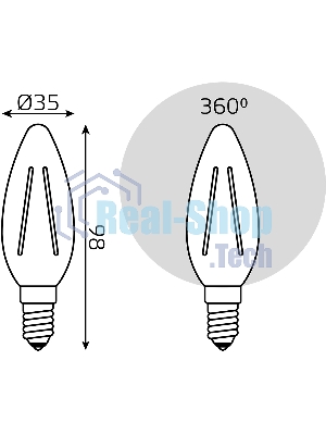 Лампа светодиодная филаментная Gauss Filament 12Вт цок.:E14 свеча св.свеч.бел.нейт. (упак.:10шт)