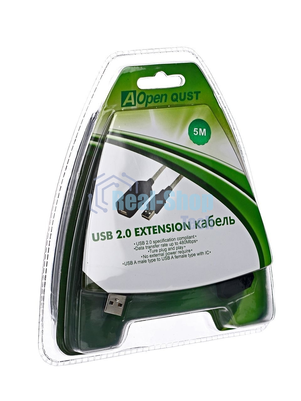 Кабель Aopen/QustКабель-адаптер USB2.0-repeater, удлинительный активный Am-->Af 5м (ACU823-5M) 6938510851314