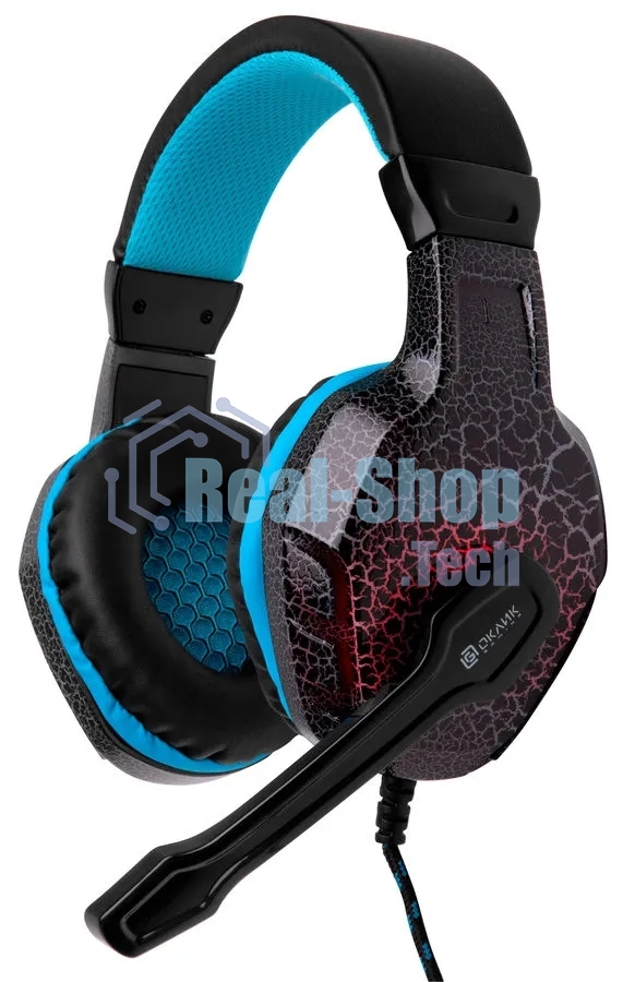 Гарнитура проводная с микрофоном Oklick ZEUS HS-L400G черно-синие 1.8м мониторы оголовье (NO-3000 LED)