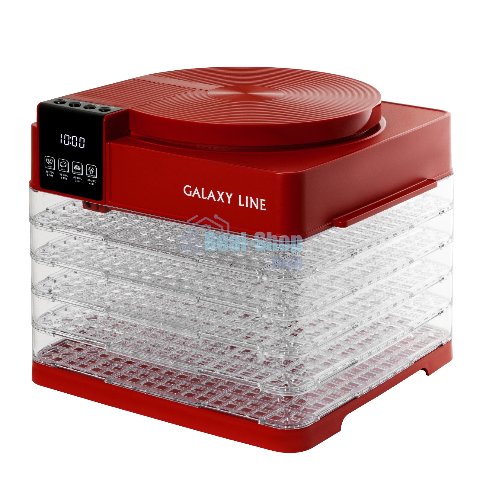 Сушилка для овощей и фруктов Galaxy Line GL 2630, красный, с электронным управлением, 450 Вт