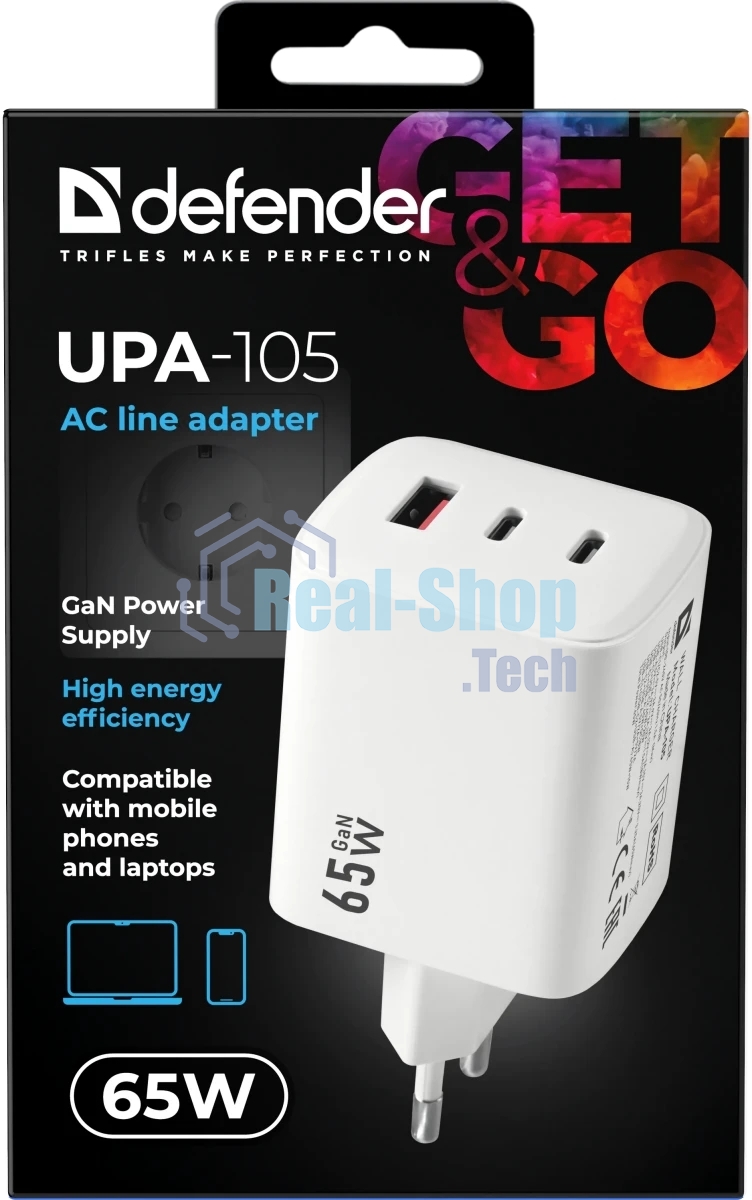 Сетевое зарядное устройство Defender UPA-105 65W, USB A+C+С, белый