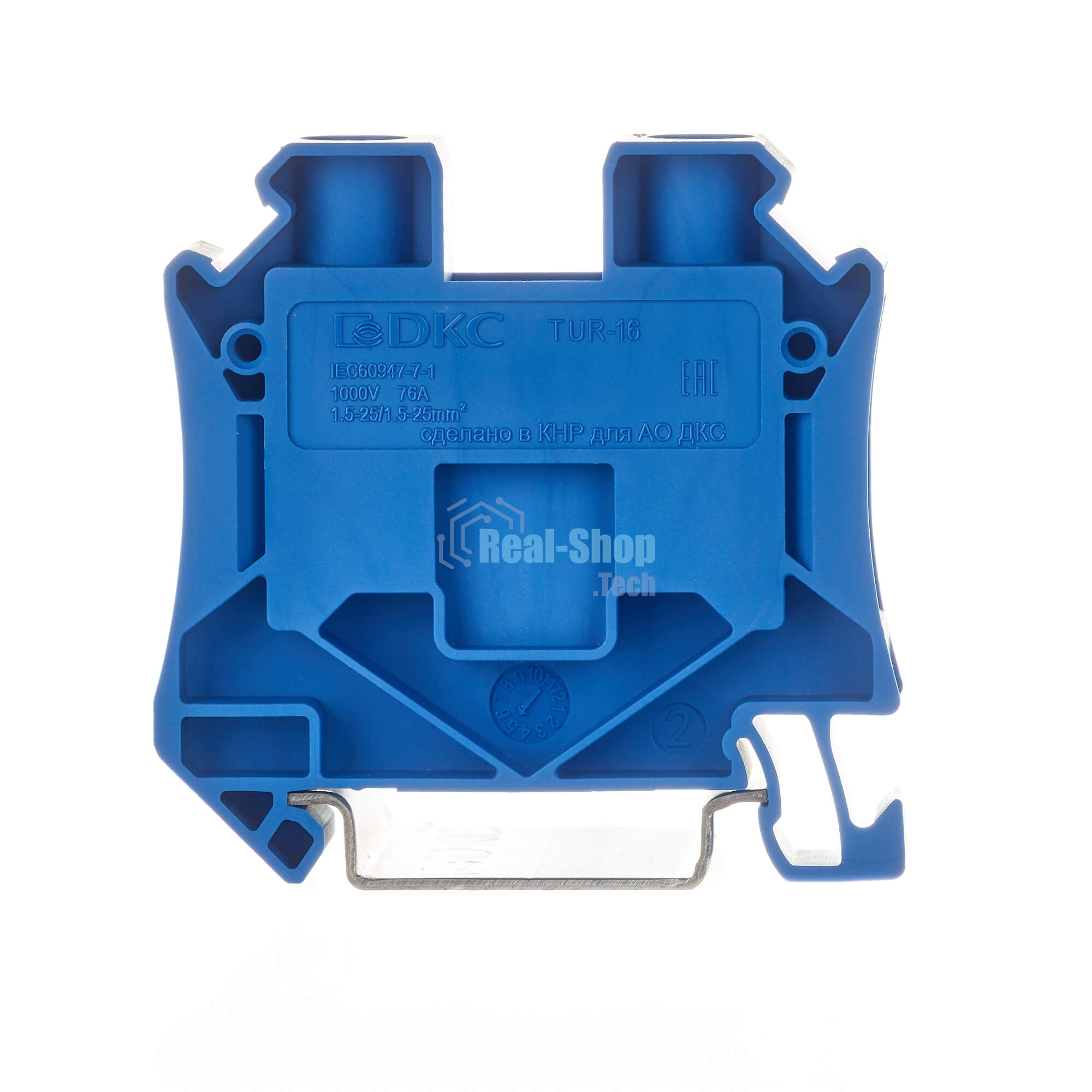 Клемма проходная TUR-16-BU, винтовой зажим, 2 точки подключения, 16 кв.мм, синяя
