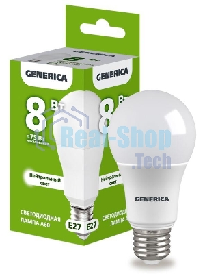 Лампа cветодиодная LED A60 IEK LL-A60-08-230-40-E27-G груша 8Вт 230В 4000К E27 GENERICA
