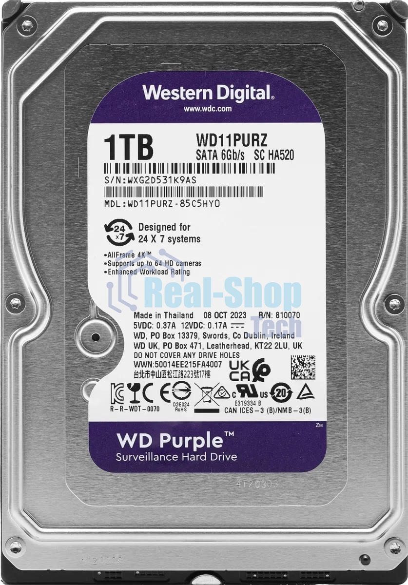 Жесткий диск Western Digital 1Tb 5400rpm SATA 6Gb/S 64MB PURPLE WD11PURZ SATA