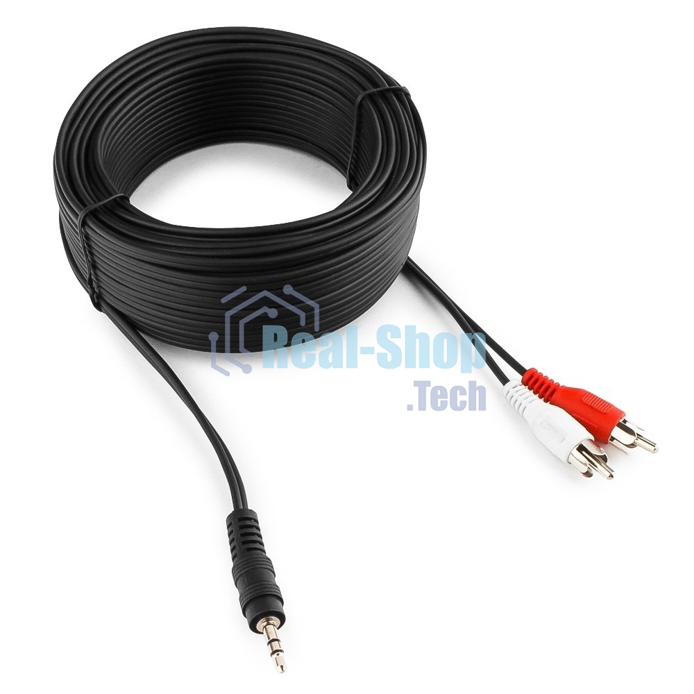 Кабель аудио Cablexpert CCA-458-15M-N, Jack 3.5(M)/2xRCA, 15м, черный, пакет