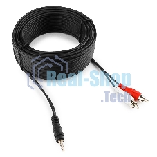 Кабель аудио Cablexpert CCA-458-15M-N, Jack 3.5(M)/2xRCA, 15м, черный, пакет