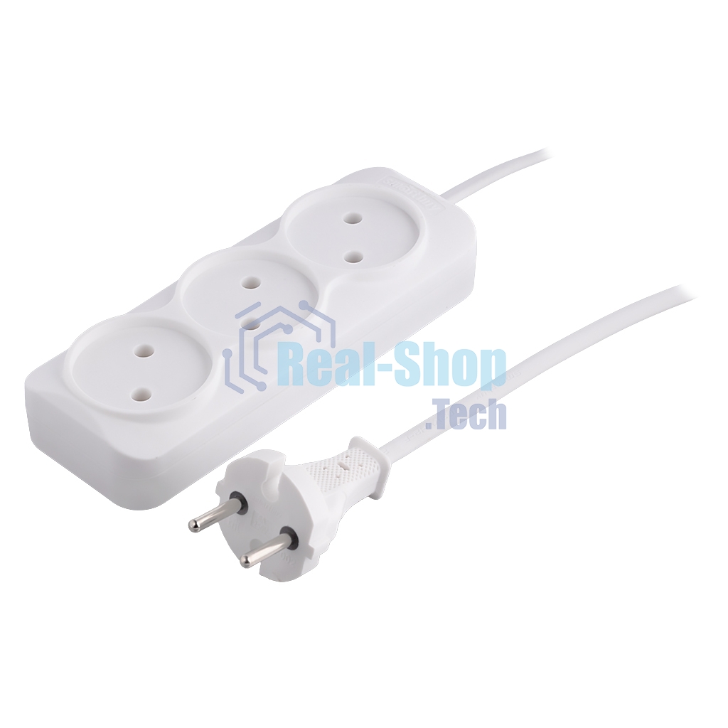 Удлинитель Smartbuy, 3 гнезда 1,5 метра 6А/1,35кВт без заземления ШВВП 2х0,75 (SBE-10-3-1,5-F)