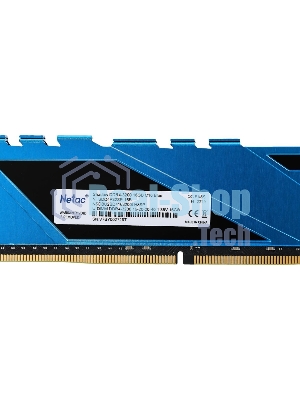 Оперативная память NETAC Shadow, DDR4, 16GB (1x16GB), 3200MHz, CL16, DIMM, с радиаторами, синий