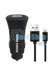 Автомобильная зарядка (от прикуривателя) MORE CHOICE (4627151192109) AC23i 2USB 2.4A для 8-pin черный