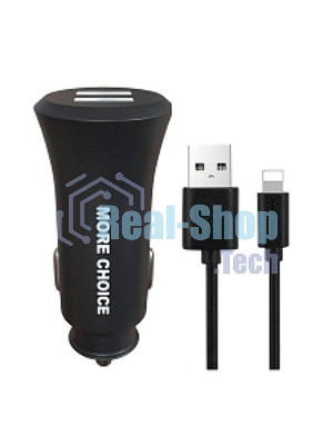 Автомобильная зарядка (от прикуривателя) MORE CHOICE (4627151192109) AC23i 2USB 2.4A для 8-pin черный