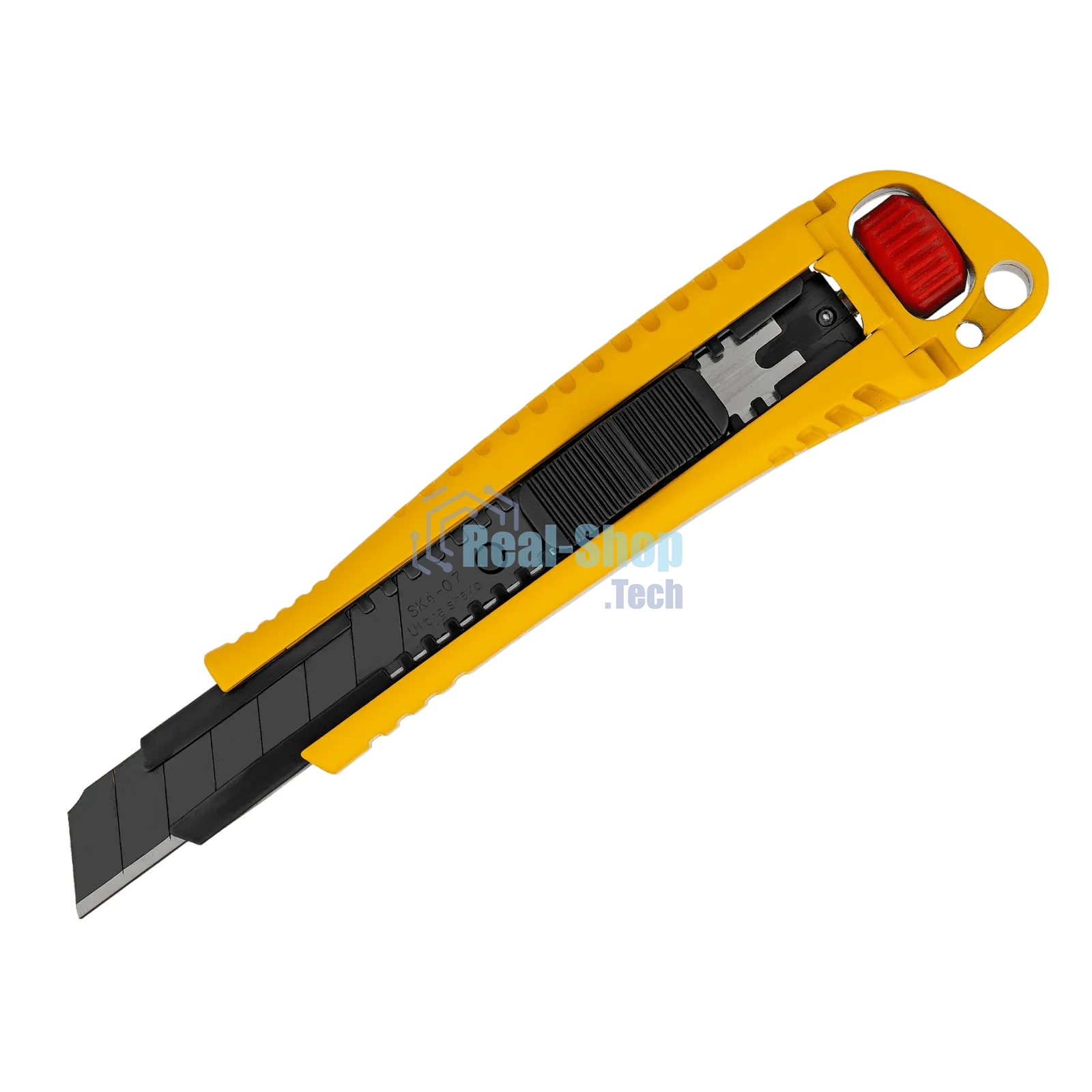 Нож Denzel 18 мм, сменное лезвие, SK4, корпус из цинкового сплава + TPR, торцевой зажим