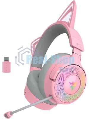 Гарнитура Razer Kraken Kitty V3 Pro Quartz розовый, беспроводная, bluetooth, до 70 ч, подсветка