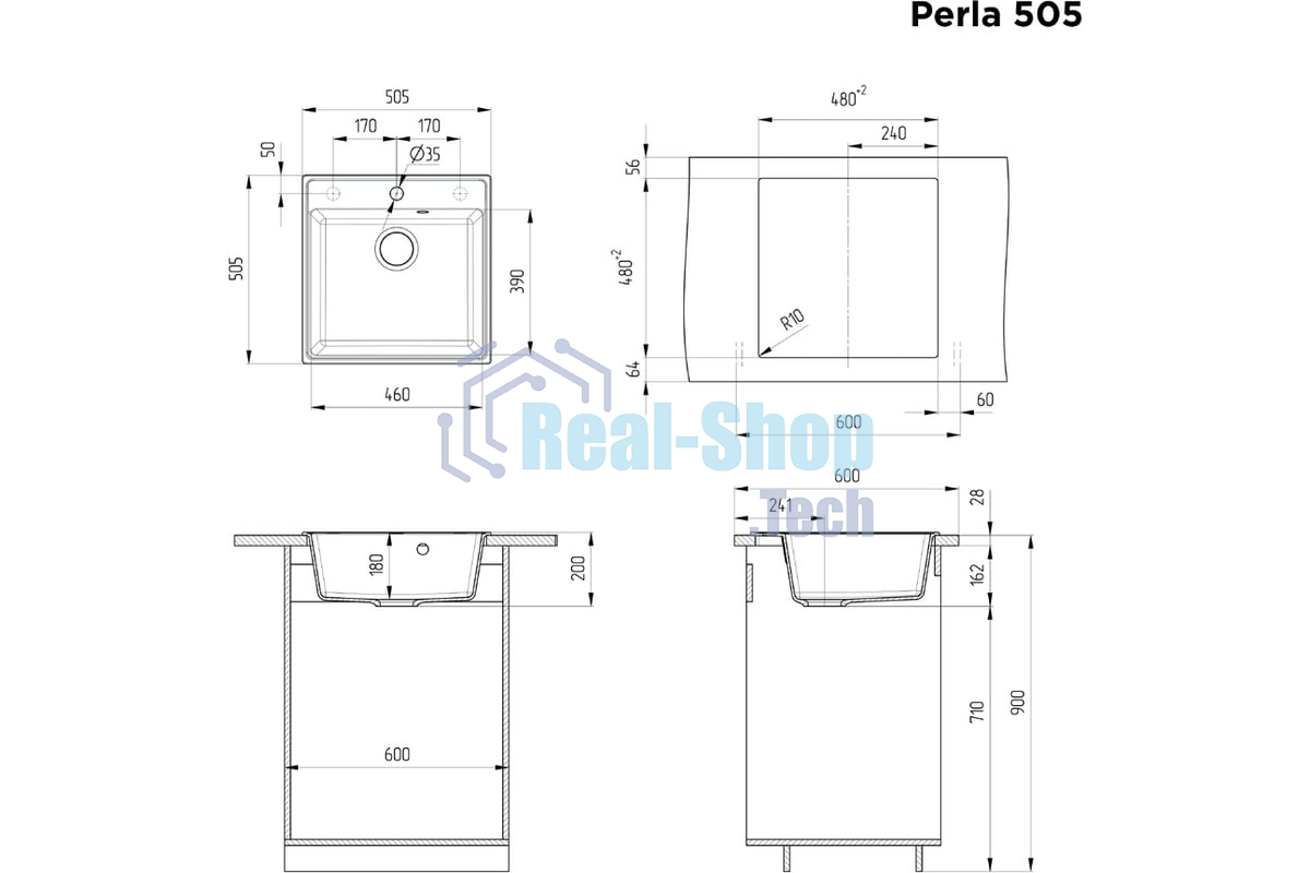 Кухонная мойка Maunfeld Perla 505 MFQS-505LGR светло-серый