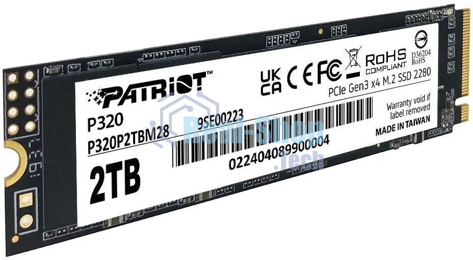 Накопитель SSD Patriot P320 2ТБ, M.2 2280, NVMe, R/W 3000MB/2200Mb/s