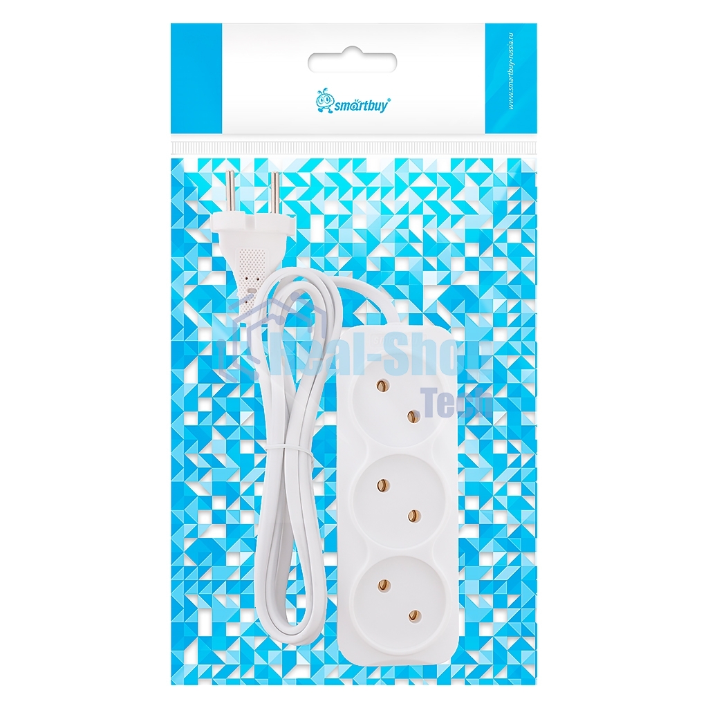Удлинитель Smartbuy, 3 гнезда 1,5 метра 6А/1,35кВт без заземления ШВВП 2х0,75 (SBE-10-3-1,5-F)
