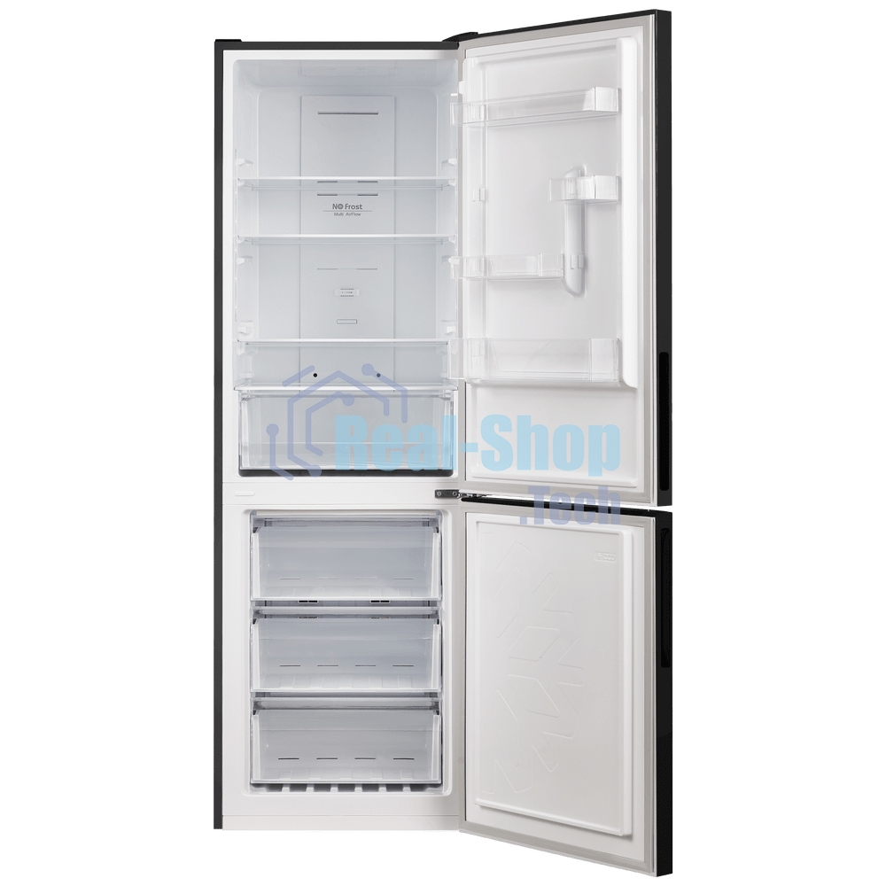 Холодильник Maunfeld MFF185NFSB10 черная нержавеющая сталь двухкамерный инвертор 240/100л морозилка снизу, No Frost