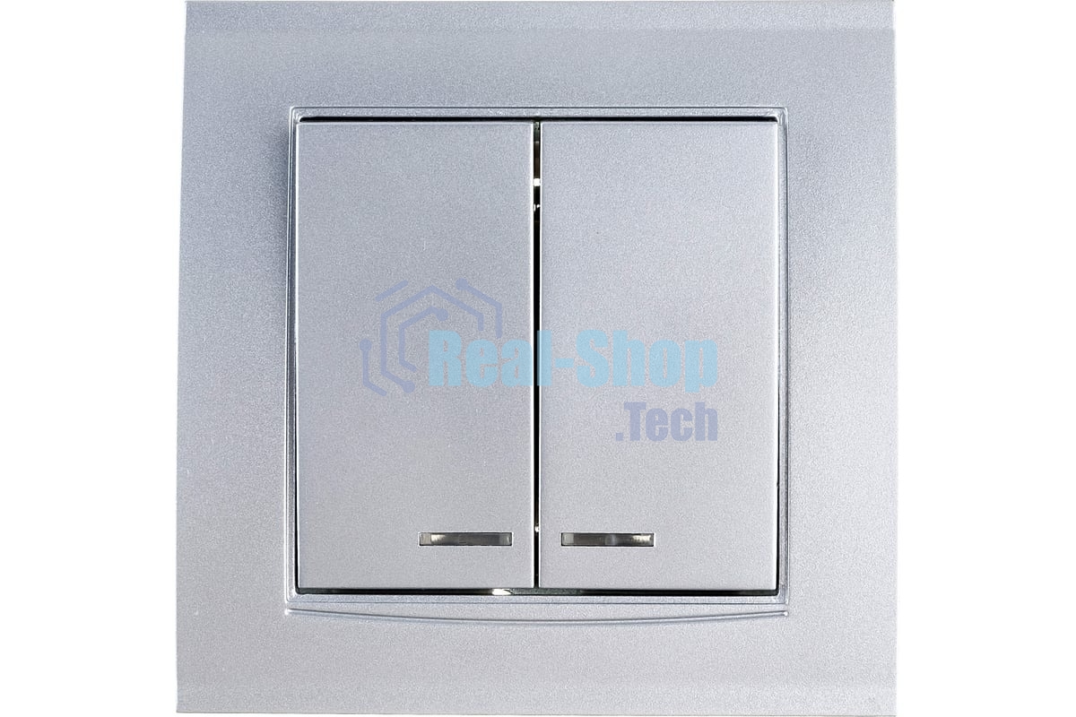 Выключатель 2-кл. СП Бриллиант 10А IP20 с подсветкой серебр. Universal 7949667