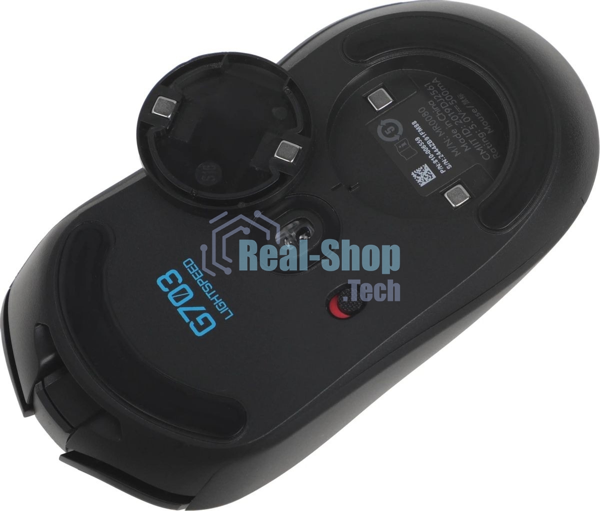 Мышь игровая Logitech G703 Lightspeed черная, сенсор 100-25600dpi (Hero25K), беспроводная 2.4GHz + USB 1,8м, 5 программируемых кнопок + колесо прокрутки, RGB-подсветка, под правую руку