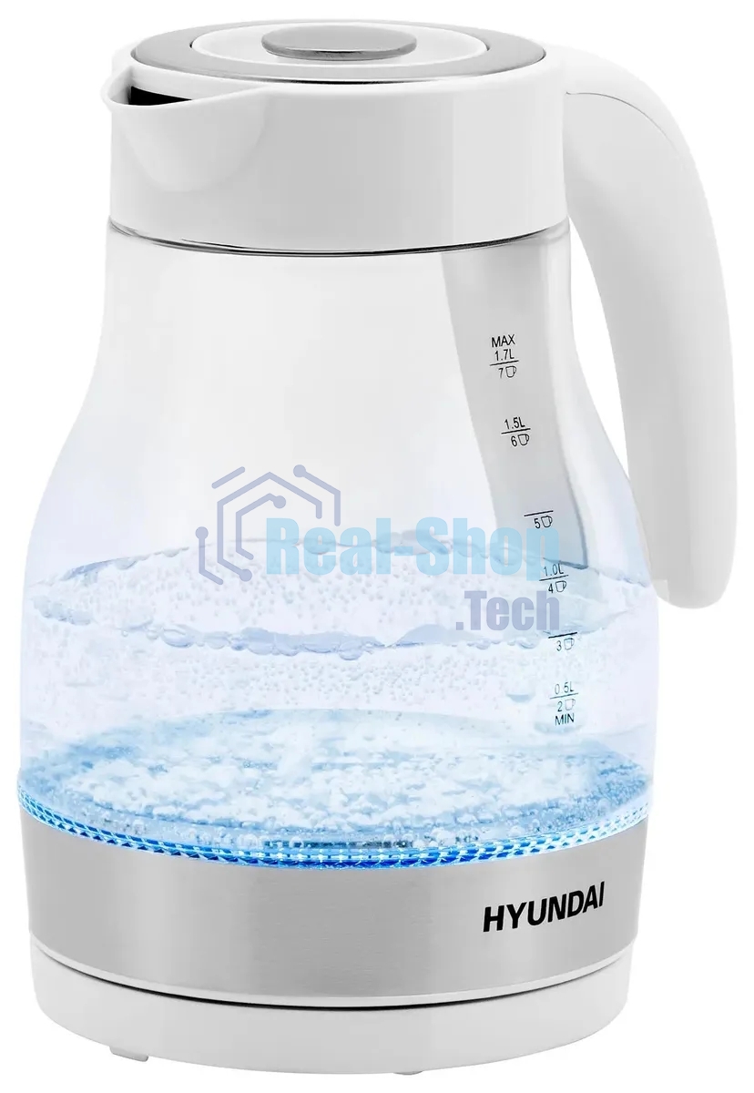 Чайник электрический Hyundai HYK-G3802 1.7л. 2200Вт белый/серебристый (корпус: стекло)