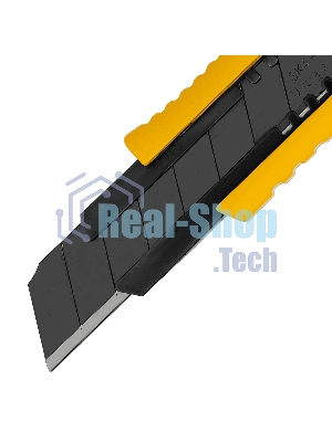 Нож Denzel 18 мм, сменное лезвие, SK4, корпус из цинкового сплава + TPR, торцевой зажим