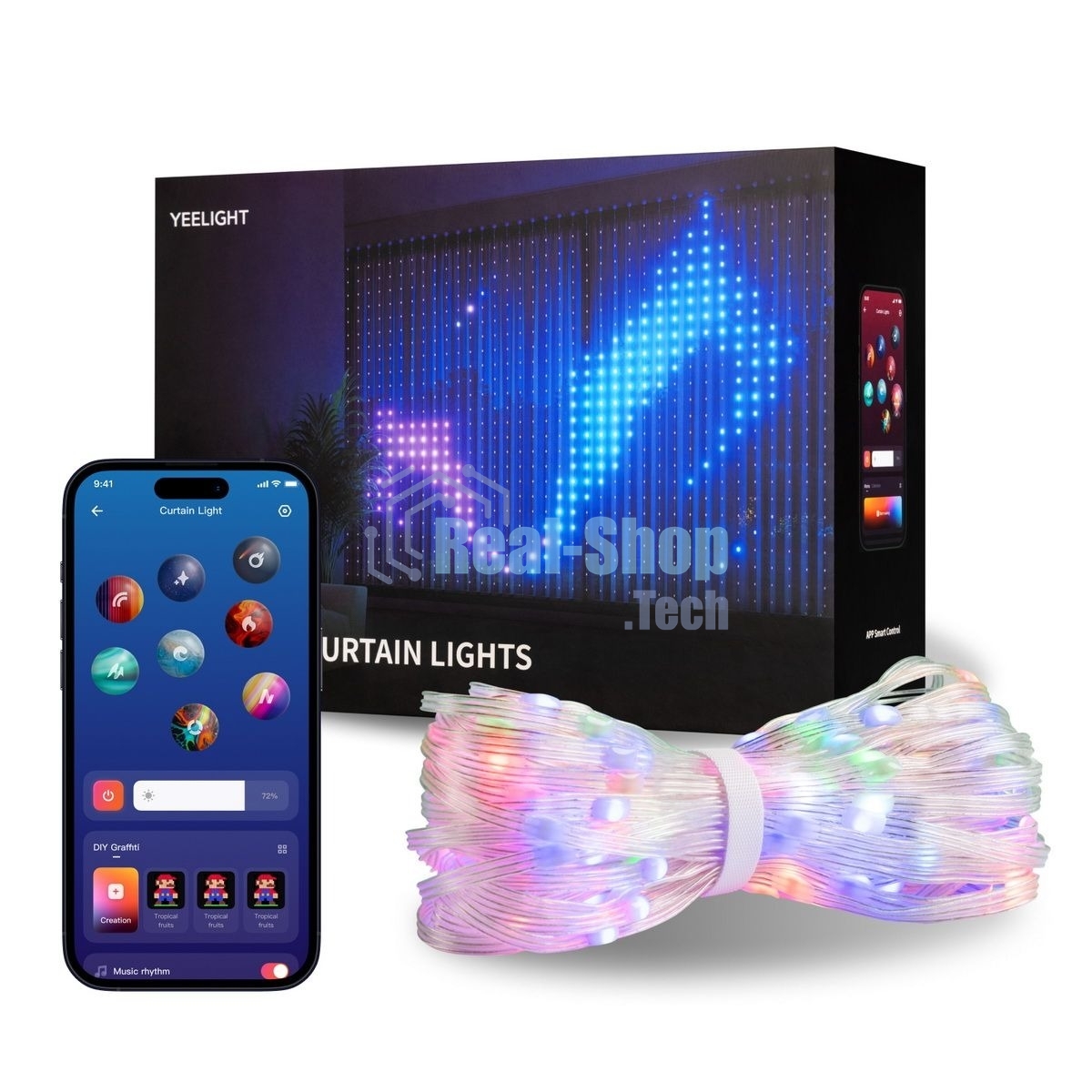 Умная штора-гирлянда Yeelight, 475 ламп, 1,5м x2м/RGbIC+ BLE/YLYDD-0053
