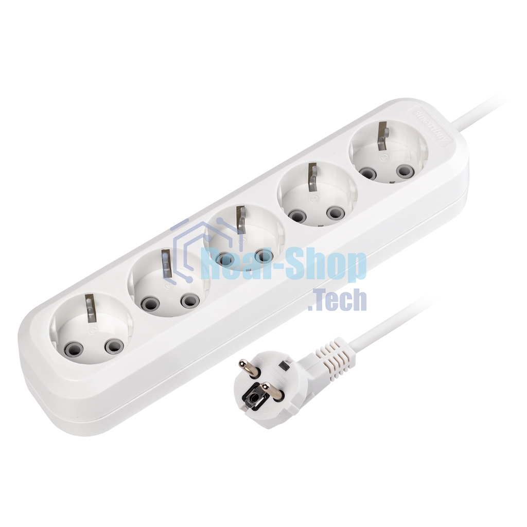 Удлинитель Smartbuy, 5 гнезд 10 метров 16А/3,5 кВт с заземлением ПВС 3х1,0 (SBE-16-5-10-Z)