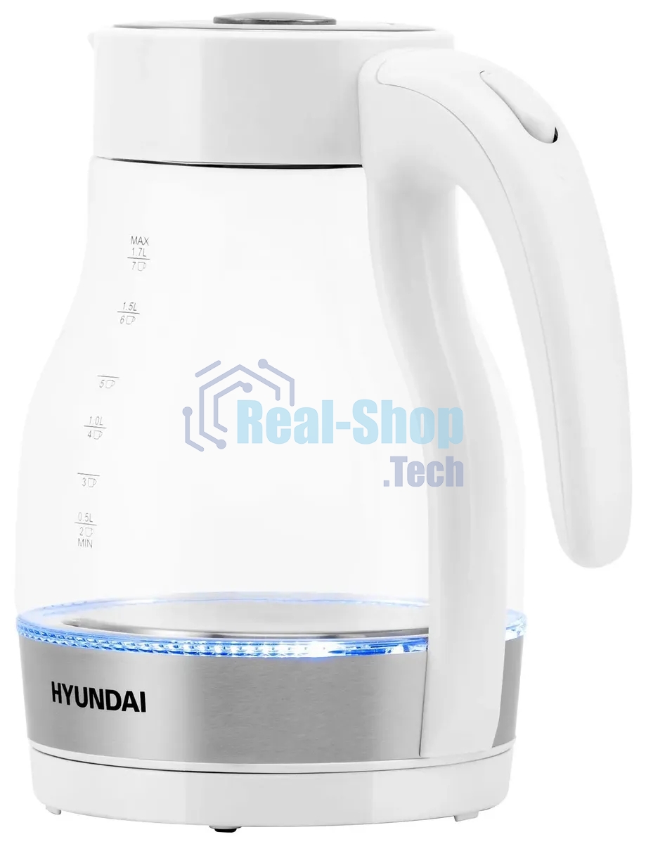 Чайник электрический Hyundai HYK-G3802 1.7л. 2200Вт белый/серебристый (корпус: стекло)
