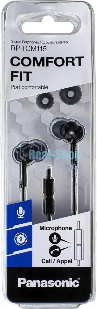 Наушники Panasonic RP-TCM115GCK внутриканальные 10-24000Гц 1.2м 3.5мм 98дБ микрофон, черный