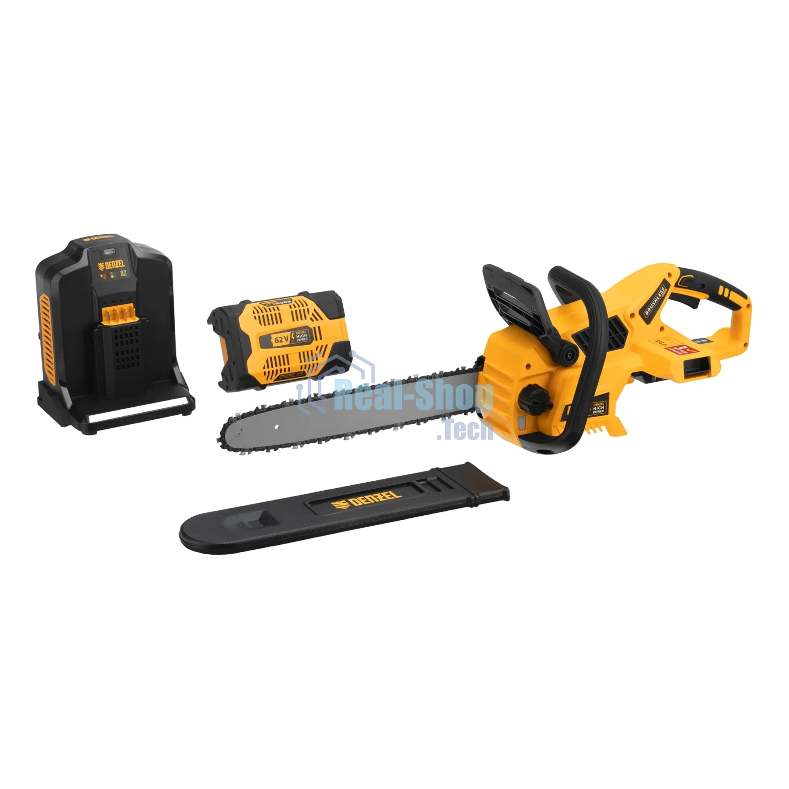 Пила цепная аккумуляторная бесщет. Denzel RCS 400-62, 400 мм, Li-ion, 62В