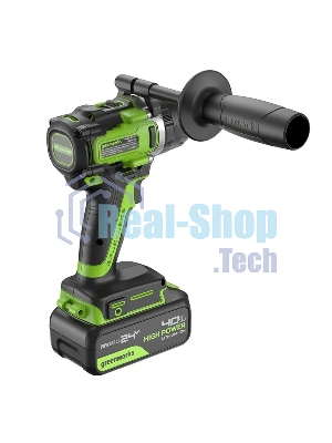 Дрель-шуруповерт аккумуляторная Greenworks GD24DD140 24V, 70/140Нм,Anti-kickback,2х4Ач,ЗУ,кор 3707607CUD