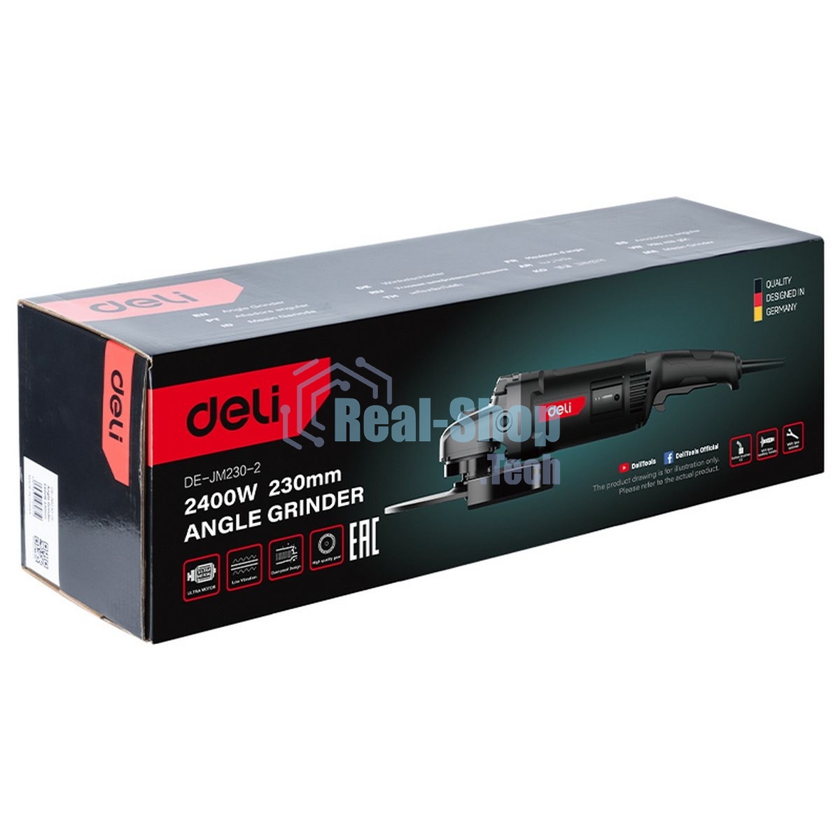Угловая шлифовальная машина Deli DE-JM230-2E (2400Вт, 230мм, 6400об/мин, картон)