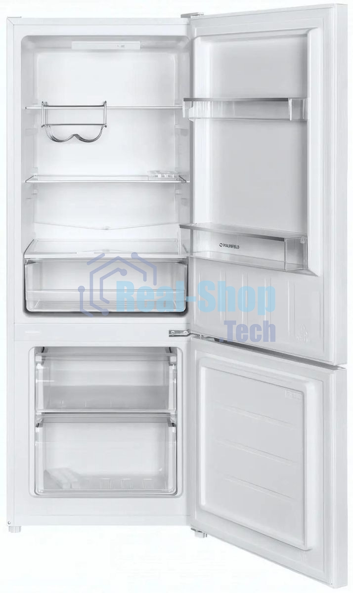 Холодильник Maunfeld MFF144SFW белый глянц. двухкамерный 154/52л морозилка снизу, ручная разморозка