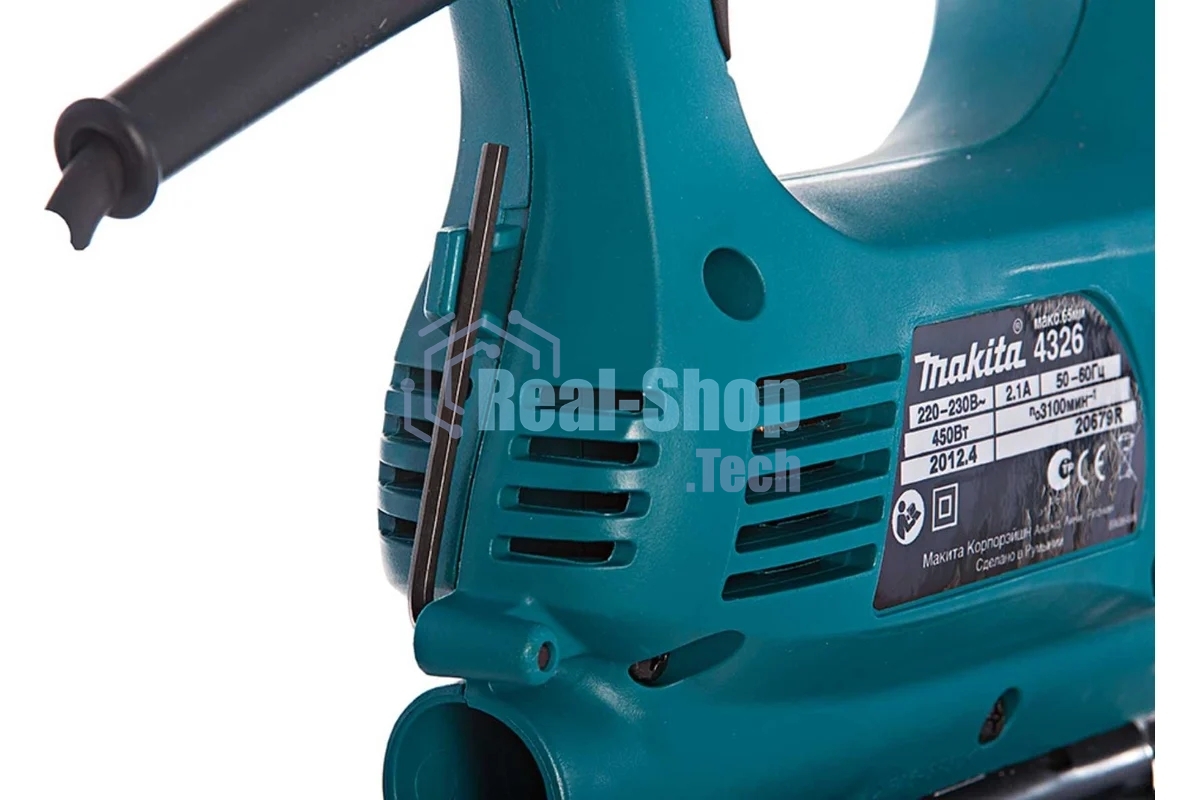 Лобзик электрический Makita 4326 Лобзик,в\рук, 450Вт,3100об\м,ход-18мм,рез-65мм,1.8кг,кор