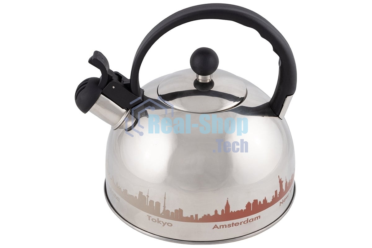 Чайник из нерж. стали Mallony MAL-CITY-01 с рисунком, меняющим (2,8 литра, со свистком, капсульное дно)