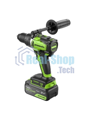 Дрель-шуруповерт аккумуляторная Greenworks GD24DD140 24V, 70/140Нм,Anti-kickback,2х4Ач,ЗУ,кор 3707607CUD