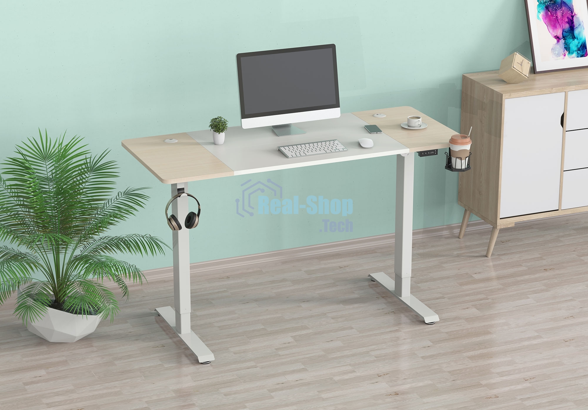 Стол компьютерный Cactus CS-EDL-WWD столешница МДФ дуб молочный каркас белый