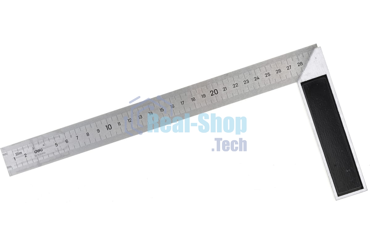 Угловая линейка стальная Deli DL302300 300мм нержавеющая сталь + алюминиевое основание