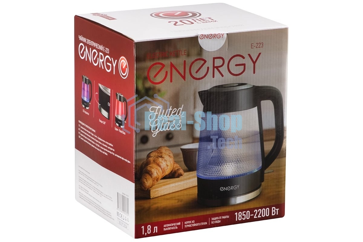 Чайник электрический Energy E-223 1.8л, рифленое стекло, черный