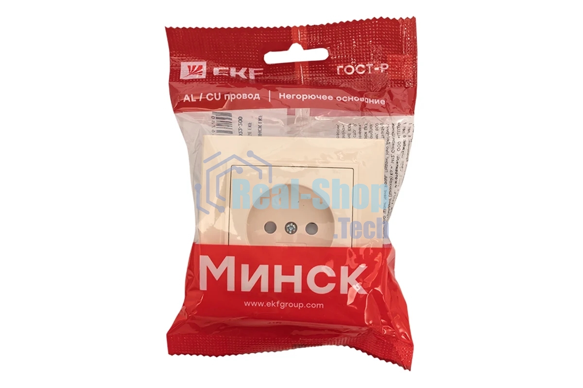 Розетка EKF Минск ERR10-022-200 1-м СП 10А IP20 без заземления, с защитными шторками, бежевый