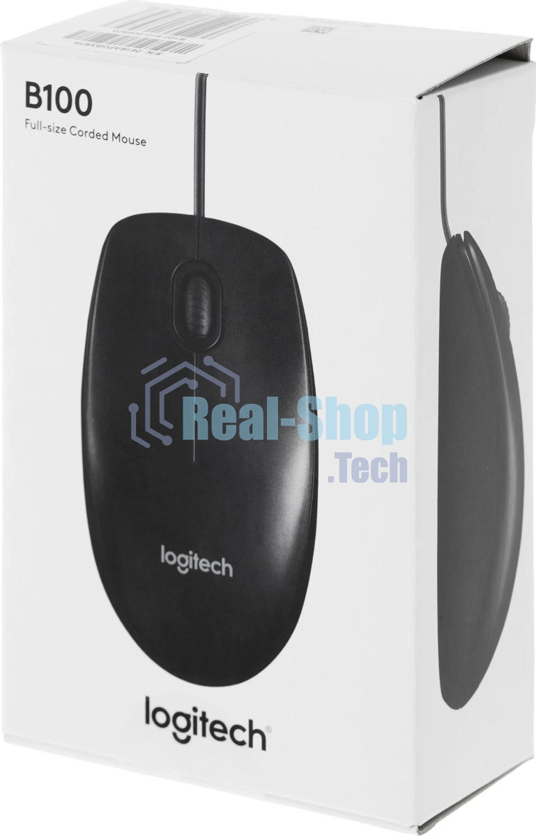 Мышь проводная Logitech B100 черный, 1000 dpi, USB, кнопки - 3